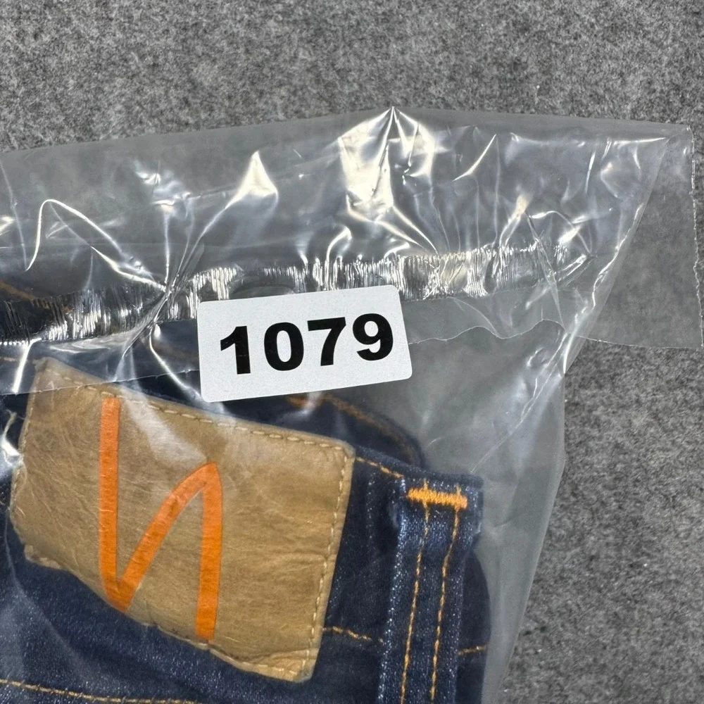 Nudie Jeans Skinny Lin Dry Deep Orange Mens 32x34 Dark Indigo Demin (Fits 29x31)
